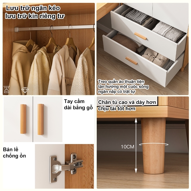HEINO Tủ quần áo gỗ 2 cánh phong cách Nordic Tủ Người Gỗ MDF Đa Năng Lớn Gỗ Chống Ẩm Cao Cấp | BigBuy360 - bigbuy360.vn
