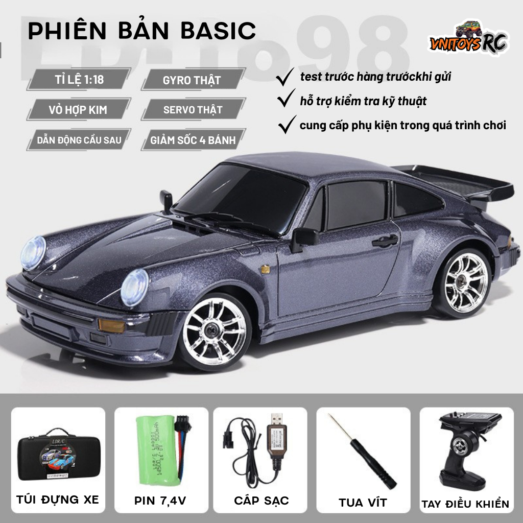 Xe Drift Điều Khiển Từ Xa VNITOYS-LD1898 GRT 911 | Vỏ Hợp Kim, Drift Cầu Sau, Gyro Cân Bằng, Servo Đ