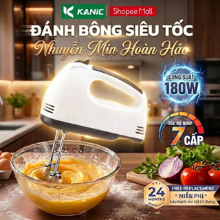 Máy Đánh Trứng Cầm Tay 7 Tốc Độ Công Suất 180W Tặng 4 Đầu Khuấy Êm Ái, Máy Đánh Bơ Kem Đa Năng Tiện Dụng