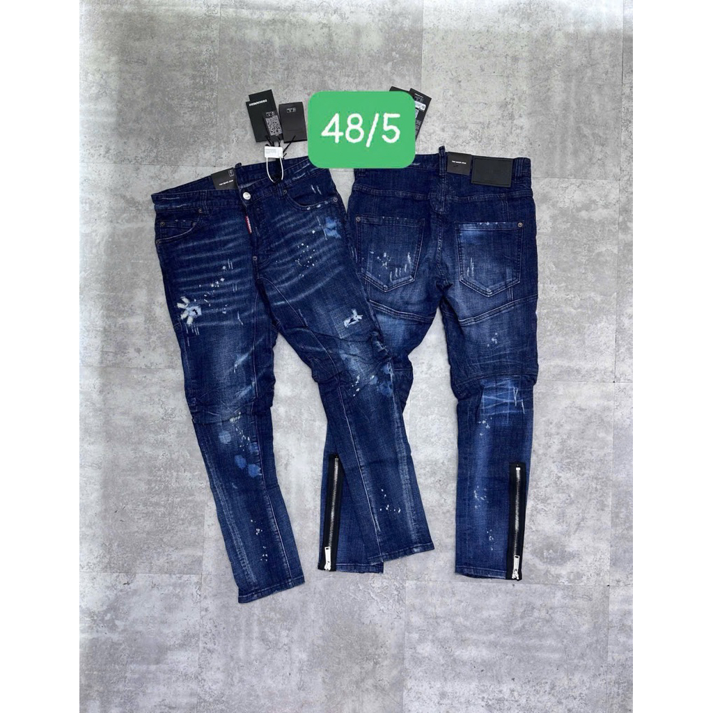 Quần Jean Nam Mã D2-23 Ath 1:1 Bản Biker Khoá Ống Chân, Nắp Túi Đùi Wash Rách Vảy Sơn Ống Côn Dsq2
