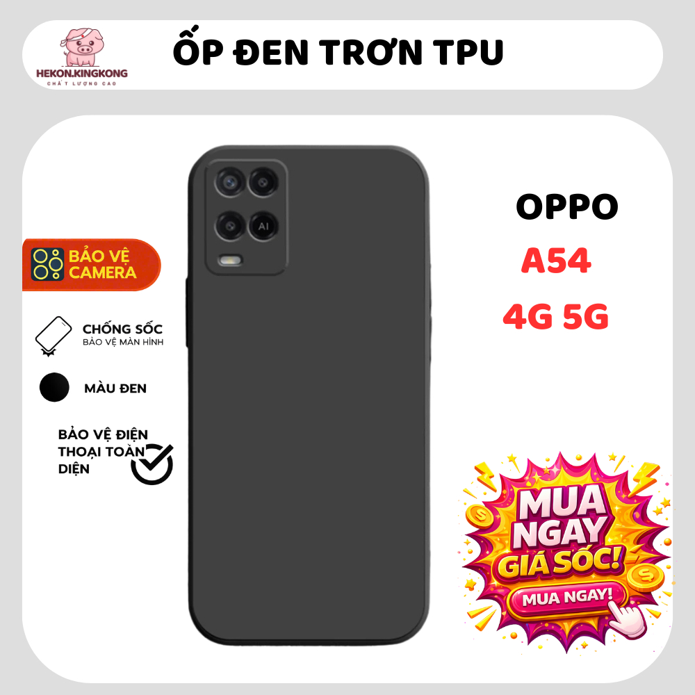 Ốp lưng Oppo A54 4G/5G Trơn màu đen | Ốp điện thoại Oppo dẻo bảo vệ camera đt toàn diện