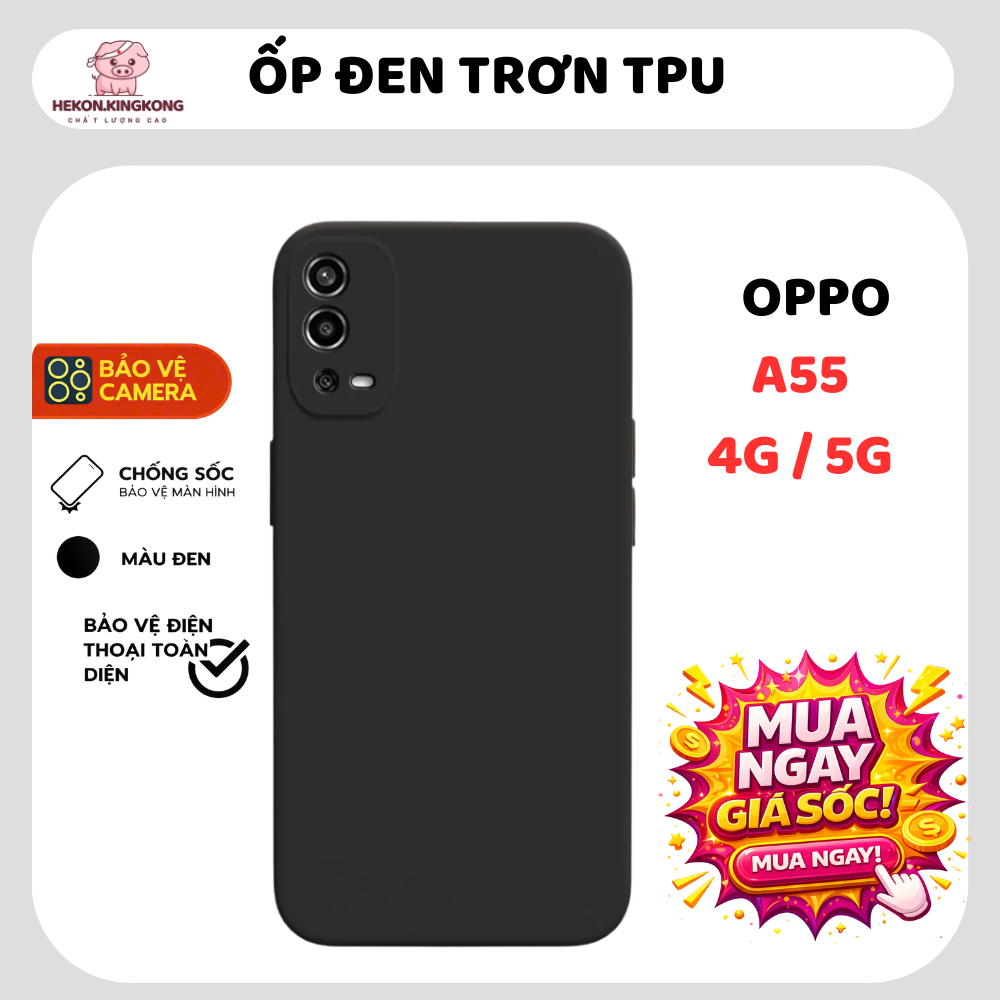 Ốp lưng Oppo A55 4G, A55 5G  trơn màu đen | Ốp điện thoại Oppo dẻo bảo vệ camera đt toàn diện