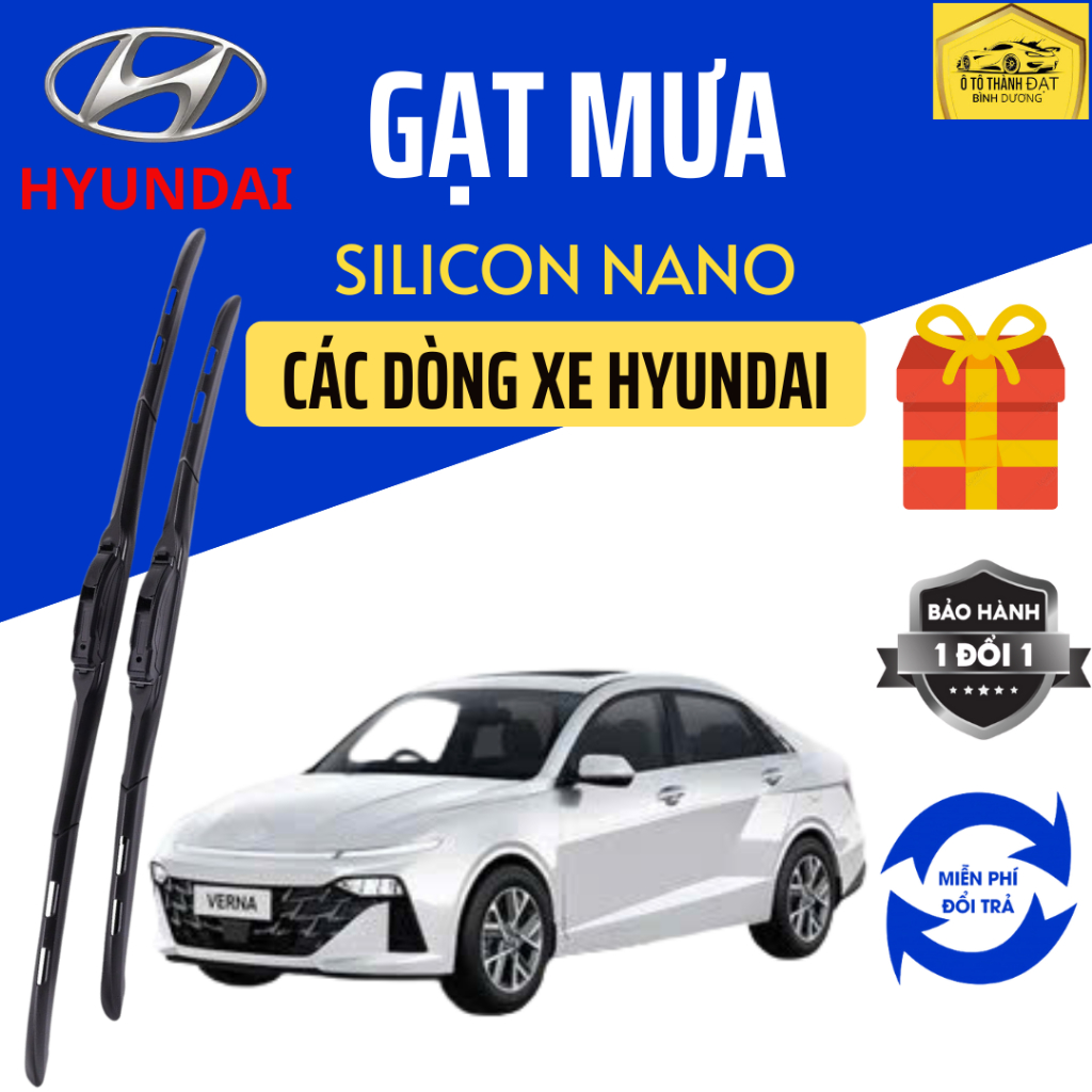 Gạt Mưa Ô Tô HYUNDAI VERNA, KONA,SOLATI,STAREX,SANTAFE,i1O,i20,i30, Lưỡi Silicon Nano Gạt Sạch Êm.3k