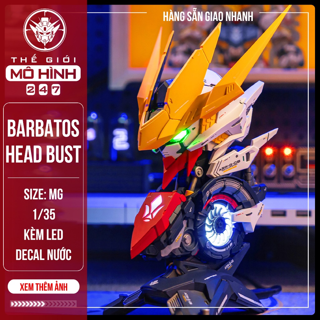 (SẴN HÀNG) Mô Hình Lắp Ráp Head Bust Barbatos Lupus Rex (KÈM LED + Effect + Decal nước)