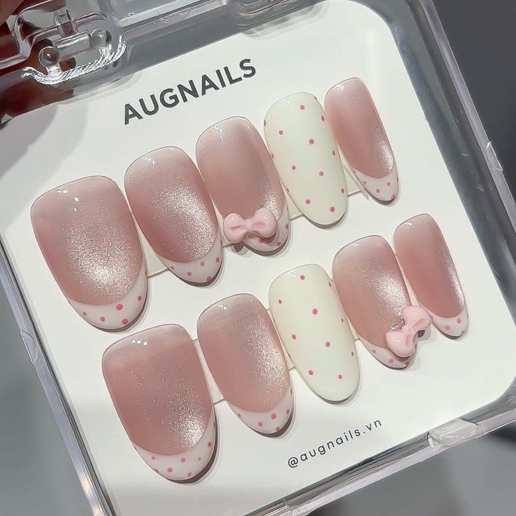 Nailbox Mắt Mèo Chấm Bi Nơ Tone Hồng (M011)