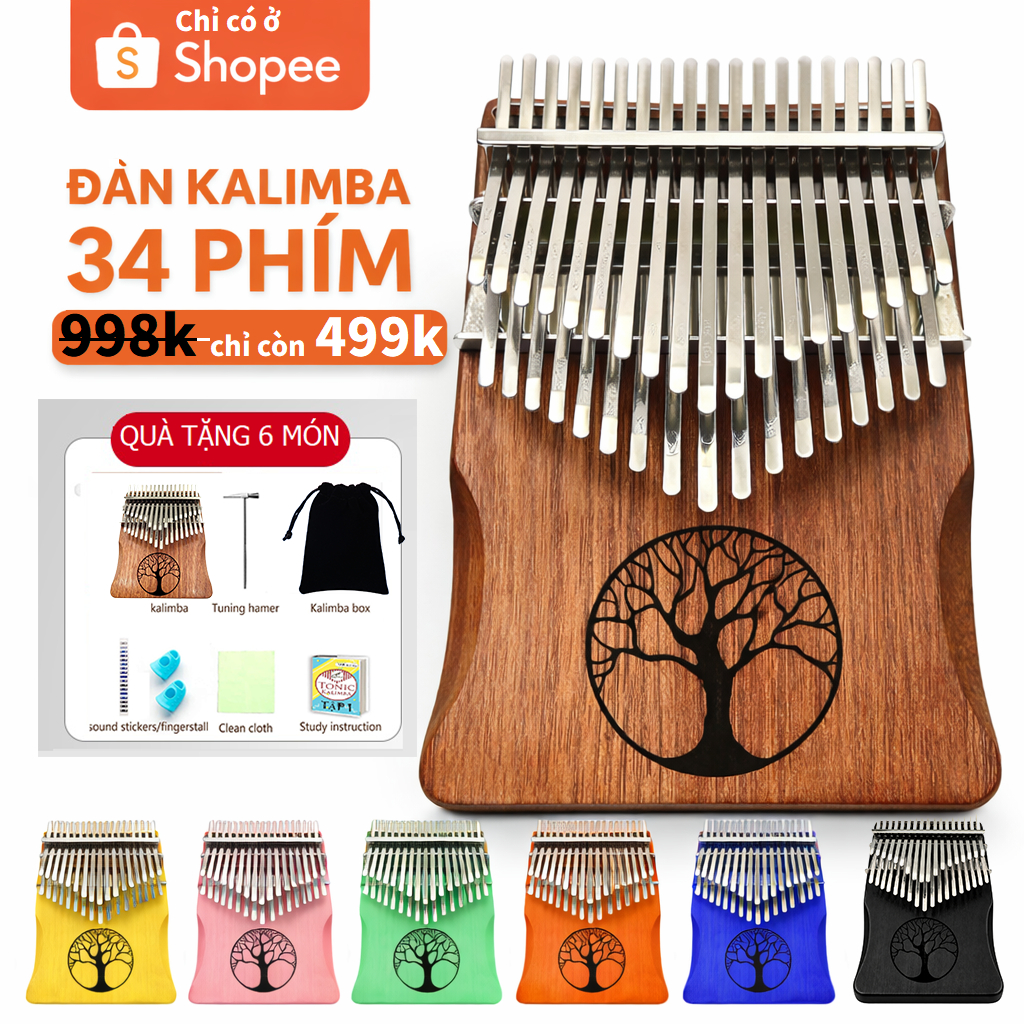 ĐÀN KALIMBA 34 PHÍM  tặng Giấy dán màu dán nốt Đàn kalimba 17 phím đàn kalimba 21 phím cho bạn mới t