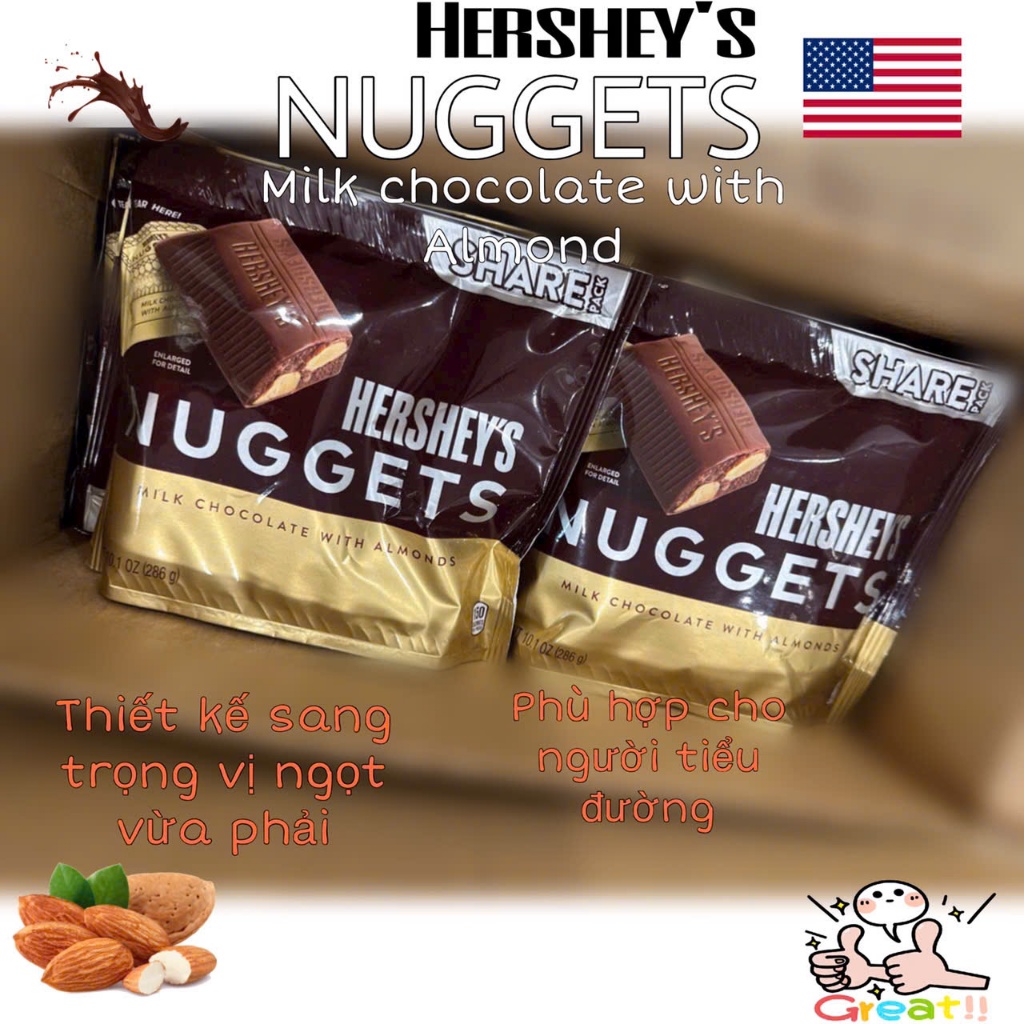 Kẹo socola Hershey nugget milkchocolate (mỹ)