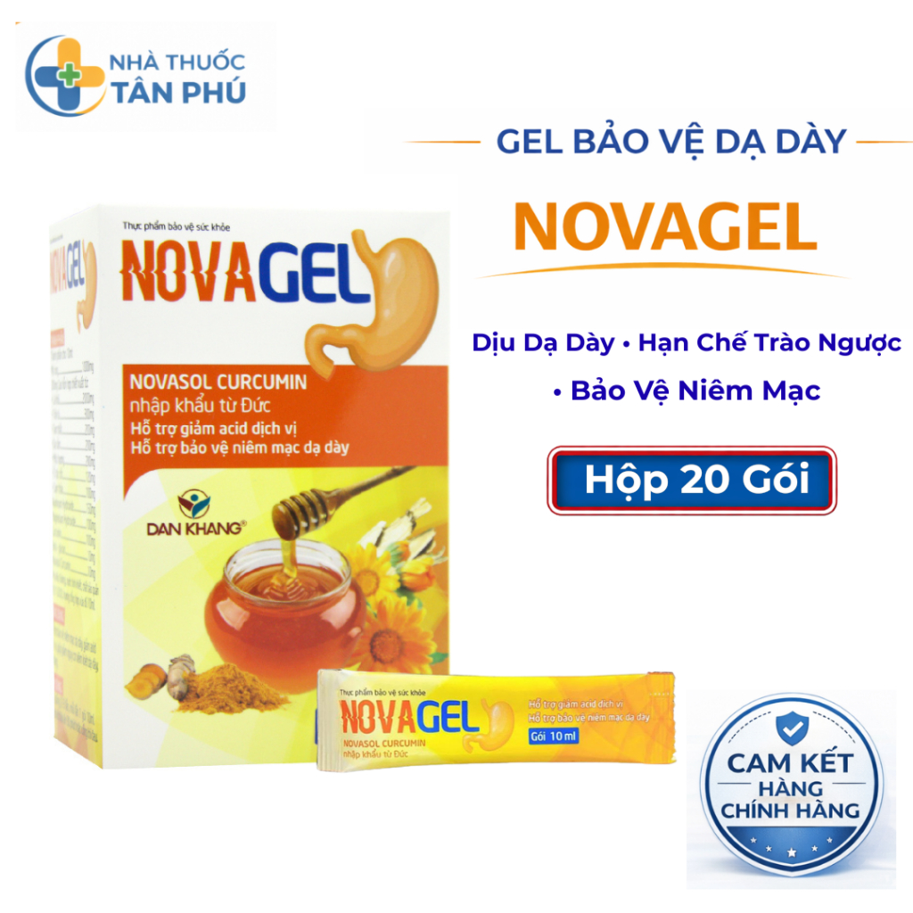 Gel Dạ Dày Novagel Dân Khang – Hỗ Trợ Trào Ngược, Dịu Dạ Dày, Bảo Vệ Niêm Mạc | Hộp 20 Gói