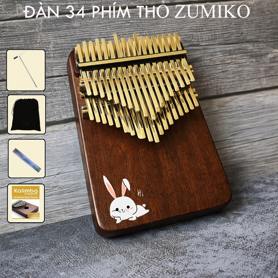 Đàn kalimba 34 phím THỎ ZUMIKO - GỖ MAHOGANY - ĐÃ CHỈNH ÂM - TẶNG 6 PHỤ KIỆN