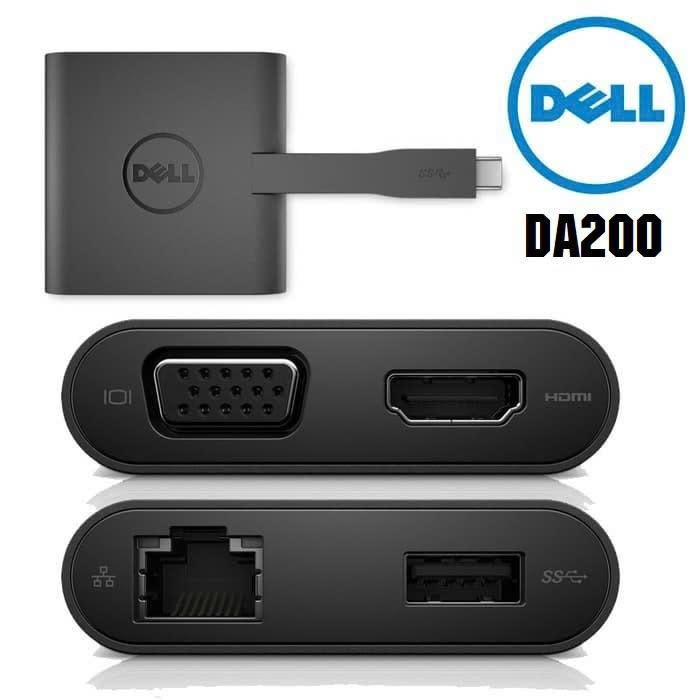 [ Rẻ vô địch ] Hub Dell DA200 - Docking Dell DA200 Type C to HDMI/VGA/Ethernet/USB 3.0