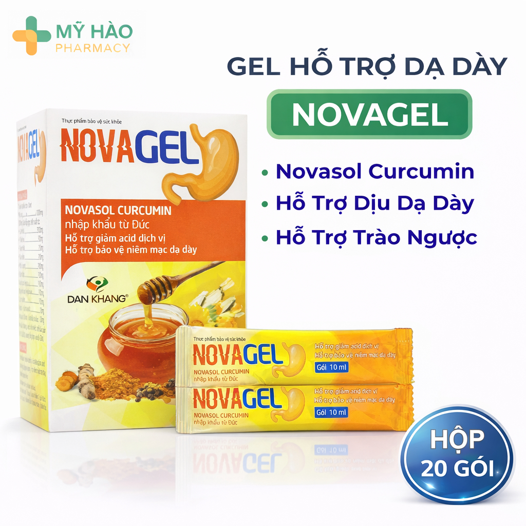 Gel Dạ Dày Novagel – Hỗ Trợ Dịu Dạ Dày, Hạn Chế Cảm Giác Trào Ngược, Bảo Vệ Niêm Mạc, Hộp 20 Gói
