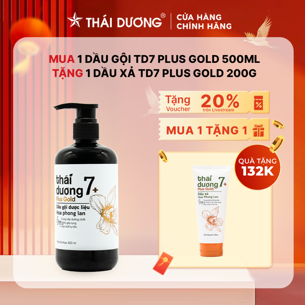 [SALE Tháng 3] Dầu gội Thái Dương 7 Plus Gold Hoa Phong Lan 500ml tặng 1 Tube Dầu xả Thái Dương 7 Pl