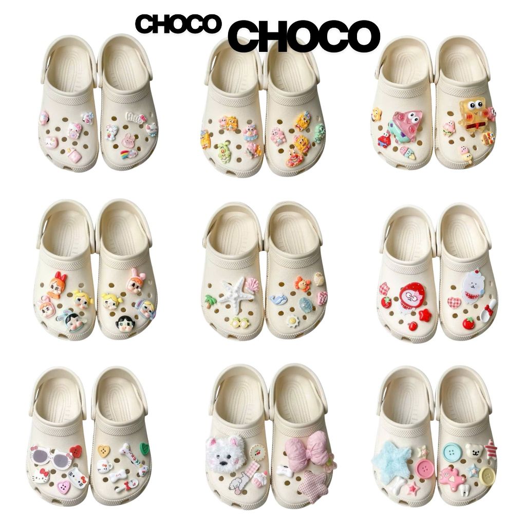 Dép Sục Quai Hậu Classic Không Thấm Nước Nam Nữ  Nữ Êm Chân Kèm Charm Dễ Thương