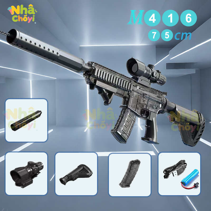 [CÓ ĐÈN] Súng nước điện tự động CÓ ĐÈN siêu hot , súng nước áp lực có đèn  M416  UZI