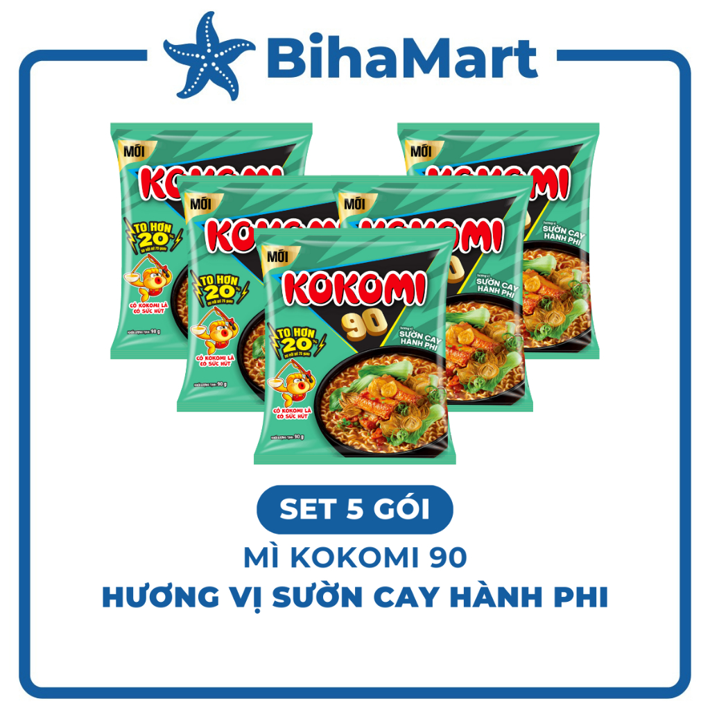 [SET 5 GÓI]- MASAN - Mì Kokomi 90 hương vị Sườn cay hành phi, Mì Kokomi 90 Sườn cay hành phi, Mì Kok