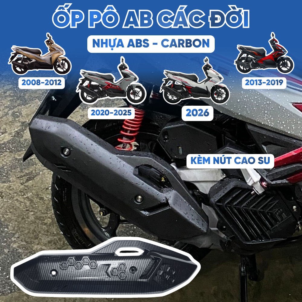 Ốp Pô AB 110/125/150/160 2008 – 2026 Carbon & Nhựa ABS Tặng Kèm 2 Ron Cao Su