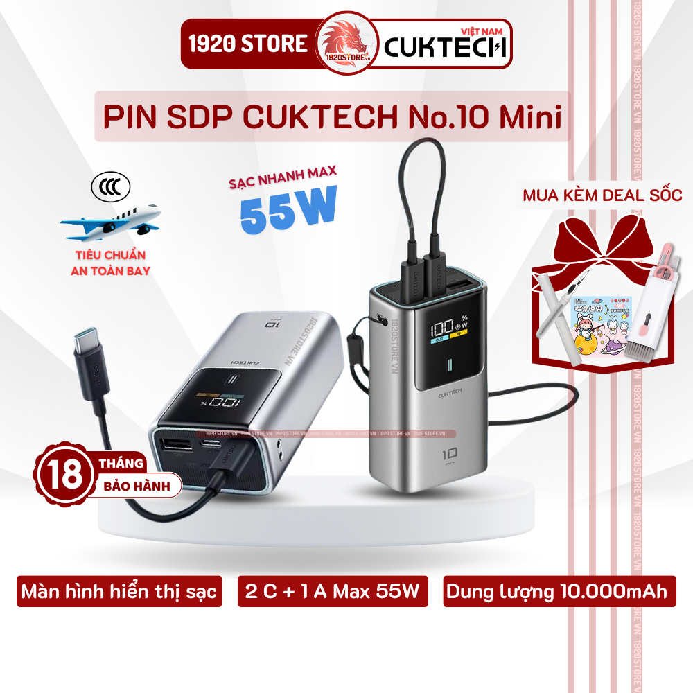 【Hỏa Tốc HCM】Bộ Sạc Dự Phòng CUKTECH 10 Mini - PB1055, Sạc Nhanh 2C1A 55W, PPS5A, Dung Lượng 10000mA