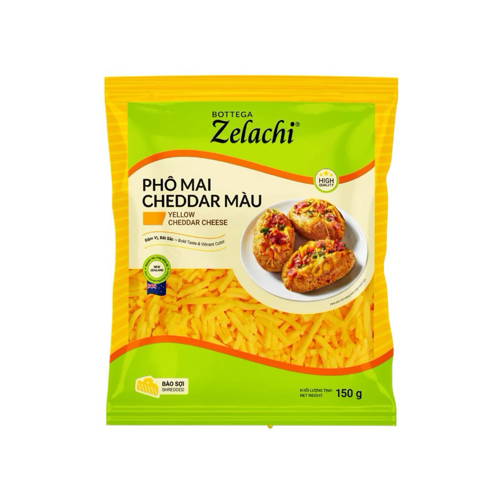 (SHIP HỎA TỐC) Phô Mai Cheddar Màu Bào Sợi Zelachi 150g – Béo đậm, Màu vàng bắt mắt