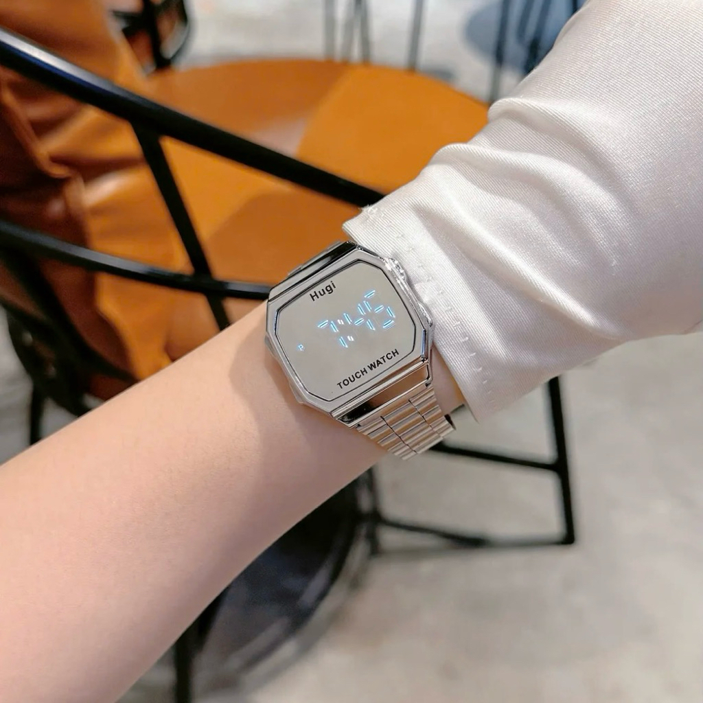 Đồng hồ nam nữ Tráng gương HUGI (h166) TRÁNG GƯƠNG cảm ứng sang trọng dây thép (tặng hộp) | BigBuy360 - bigbuy360.vn