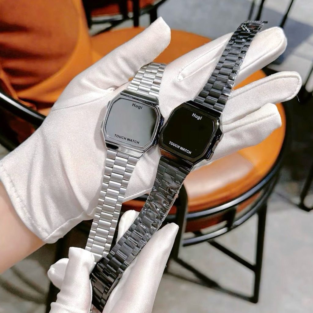 Đồng hồ nam nữ Tráng gương HUGI (h166) TRÁNG GƯƠNG cảm ứng sang trọng dây thép (tặng hộp)