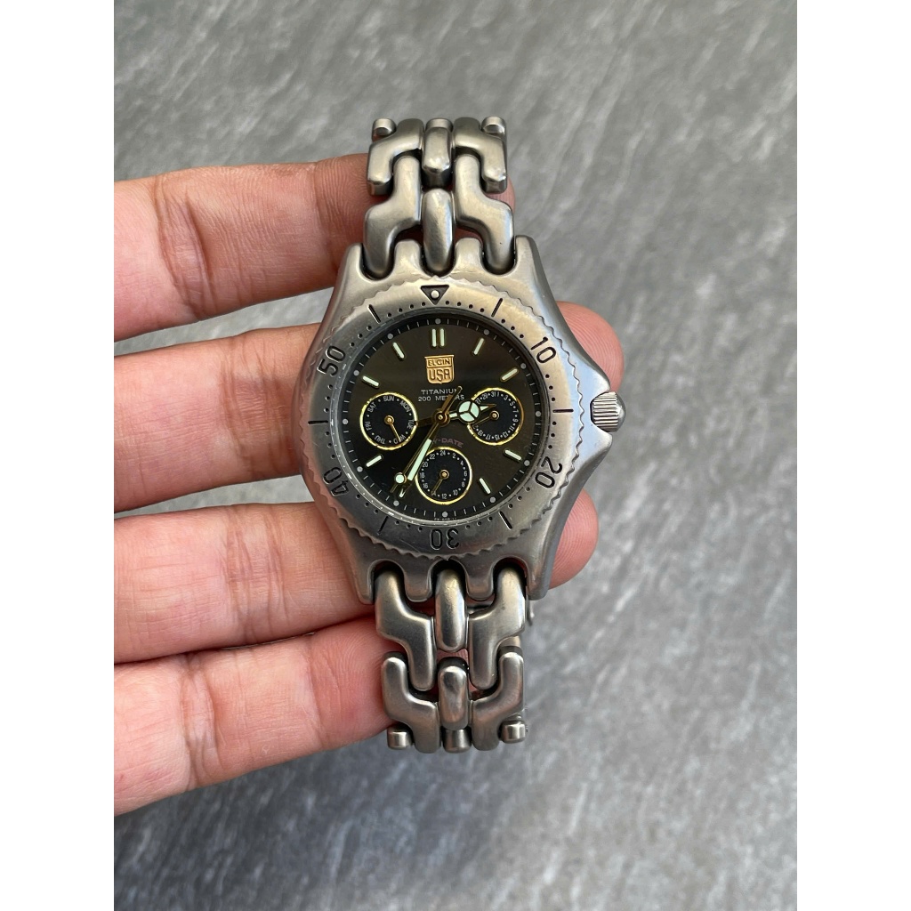 Đồng hồ nam Elgin usa Titanium hàng si Nhật chạy pin