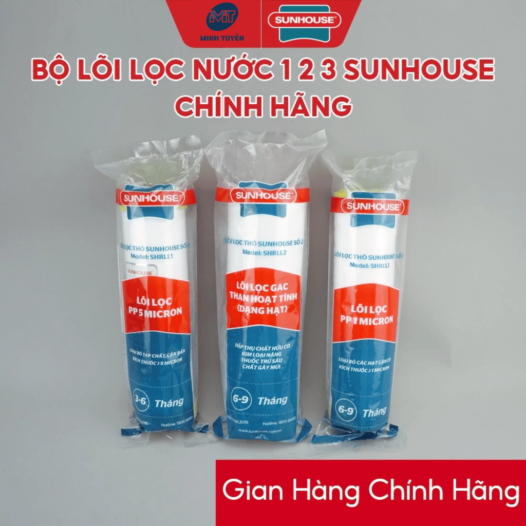 Combo 3 lõi lọc nước số 123 Sunhouse lắp vừa cốc lọc thô 10 inch máy lọc nước RO