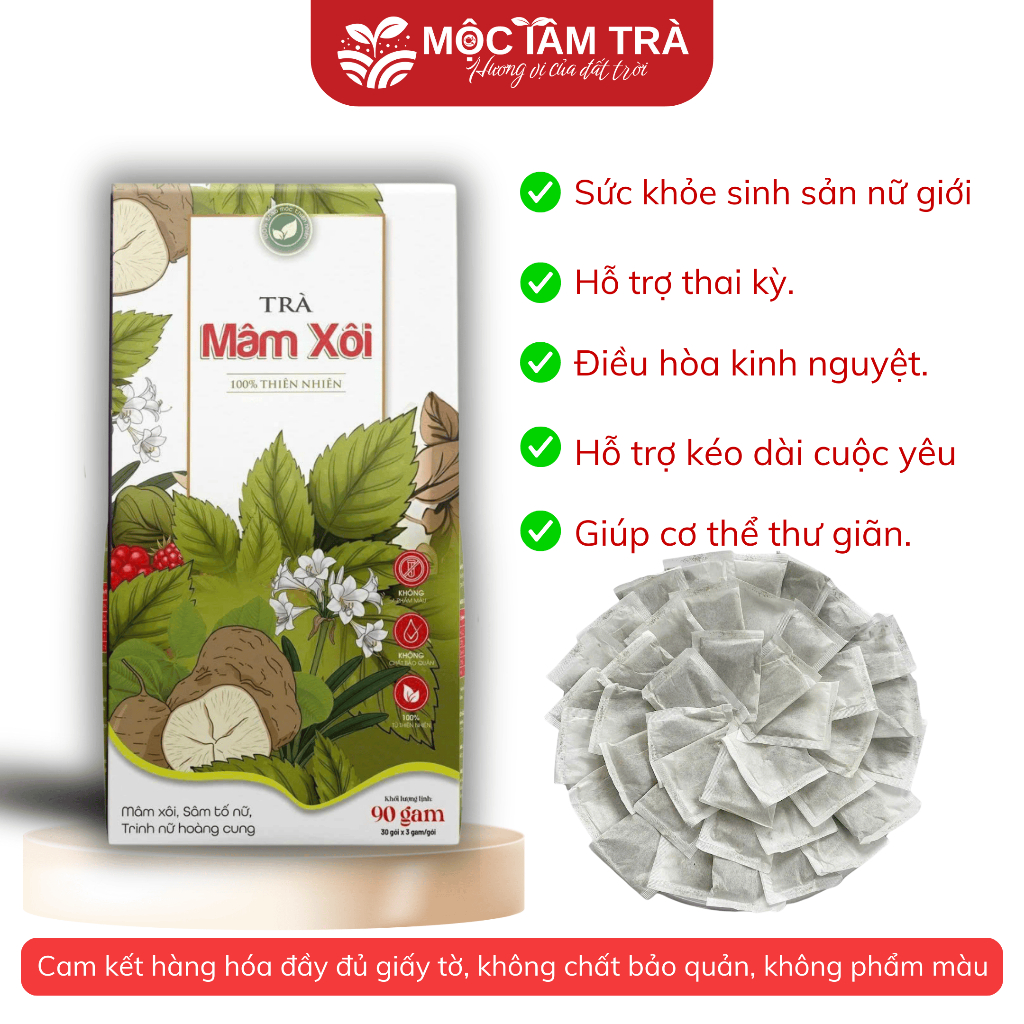 Trà túi lọc Lá mâm xôi rừng Mộc Tâm - Làm đẹp niêm mạc, hỗ trợ thả tự nhiên và chuyển phôi ivf, iui