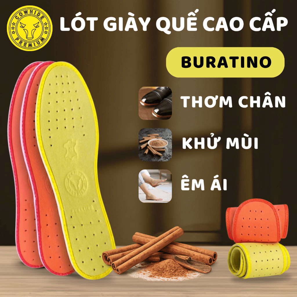 [DEAL MỞ BÁN] Lót giày Quế BURATINO, Miếng lót giày khử mùi, thoáng khí, Chất cotton, đế xốp EVA