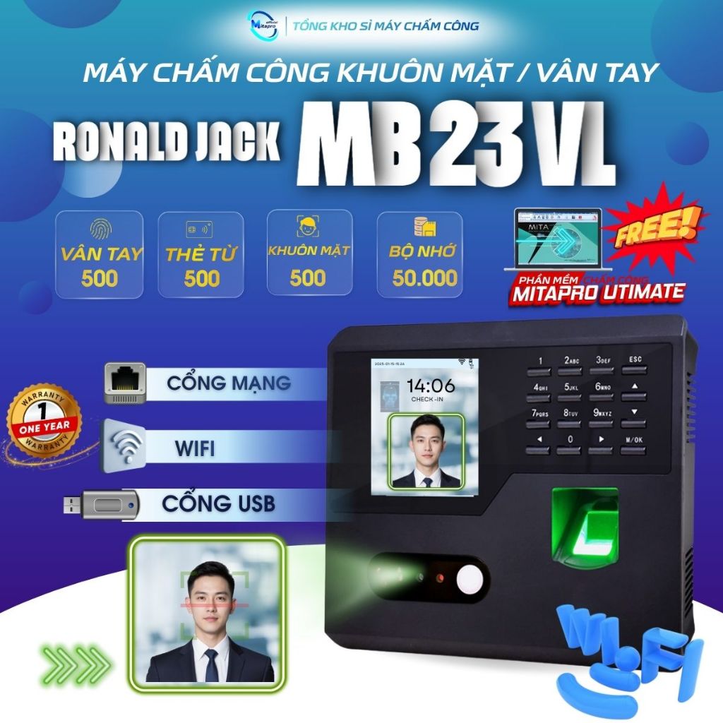 [MB23VL] Máy chấm công khuôn mặt MB23VL/ đơn giản dễ cài đặt và chấm công/ tặng kèm phần mềm tính cô