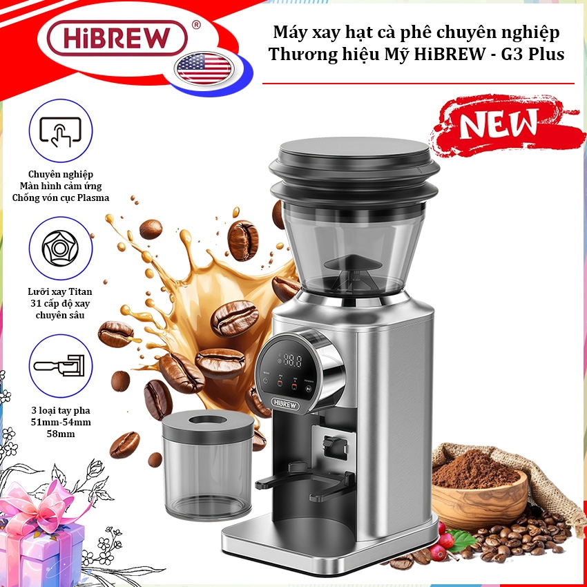 Máy xay hạt cà phê Espresso chuyên nghiệp. Thương hiệu Mỹ cao cấp HiBREW - G3 Plus