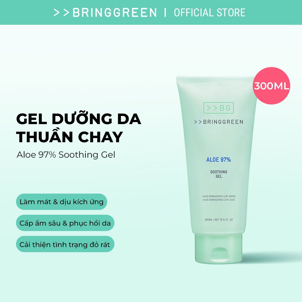 [Bring Green Chính hãng] Kem dưỡng ẩm Nha đam Dịu da Bring Green Aloe 97% Soothing Gel 300ml