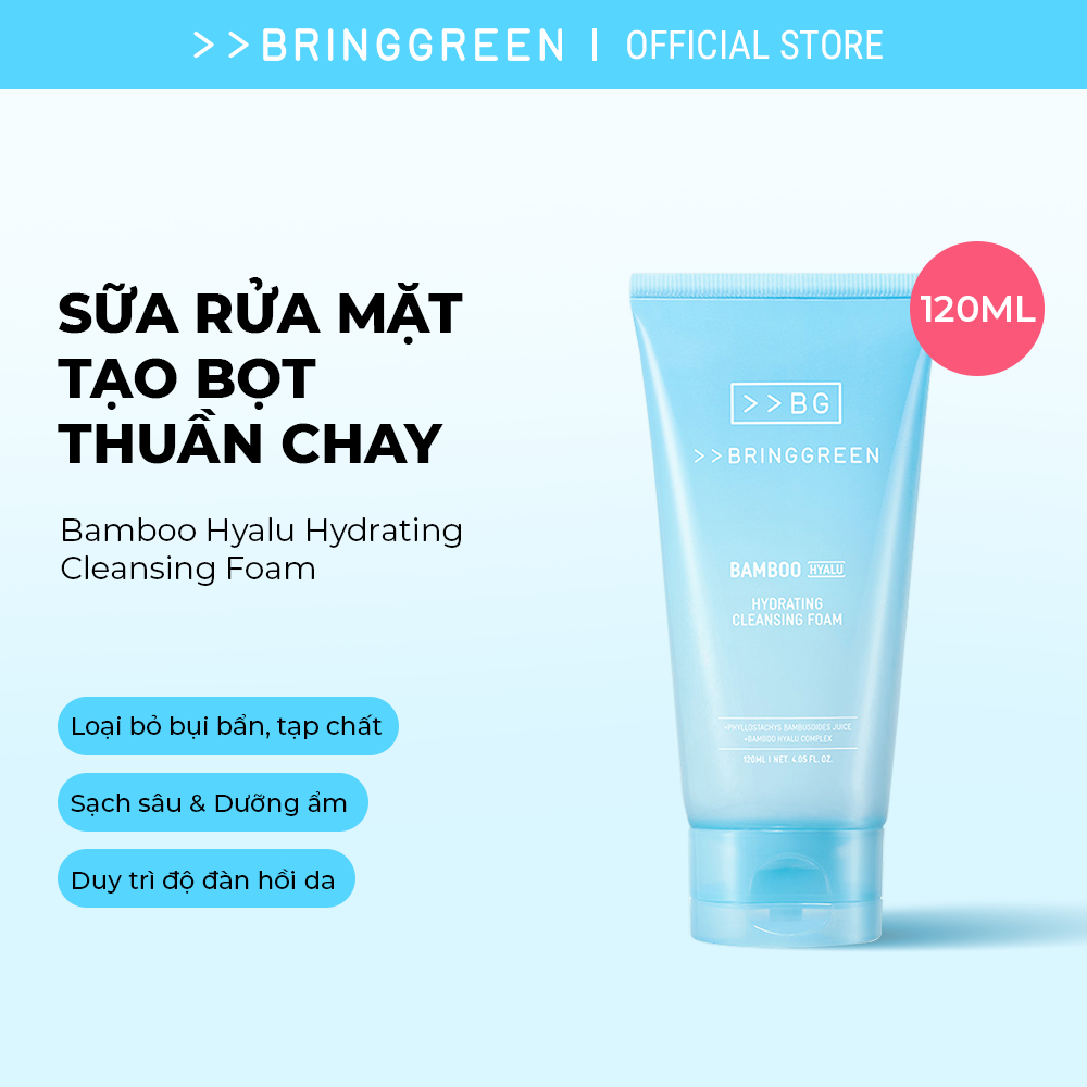[Bring Green Chính hãng] Sửa rửa mặt Cấp ẩm sâu Bring Green Bamboo Hyalu Cleansing Foam 120ml
