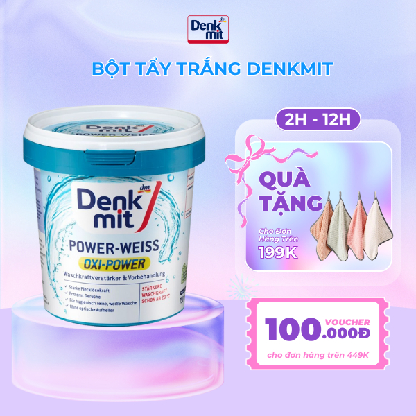 Bột tẩy trắng quần áo Denkmit Oxi Power 750gr tẩy mạnh vết ố bẩn cứng đầu .