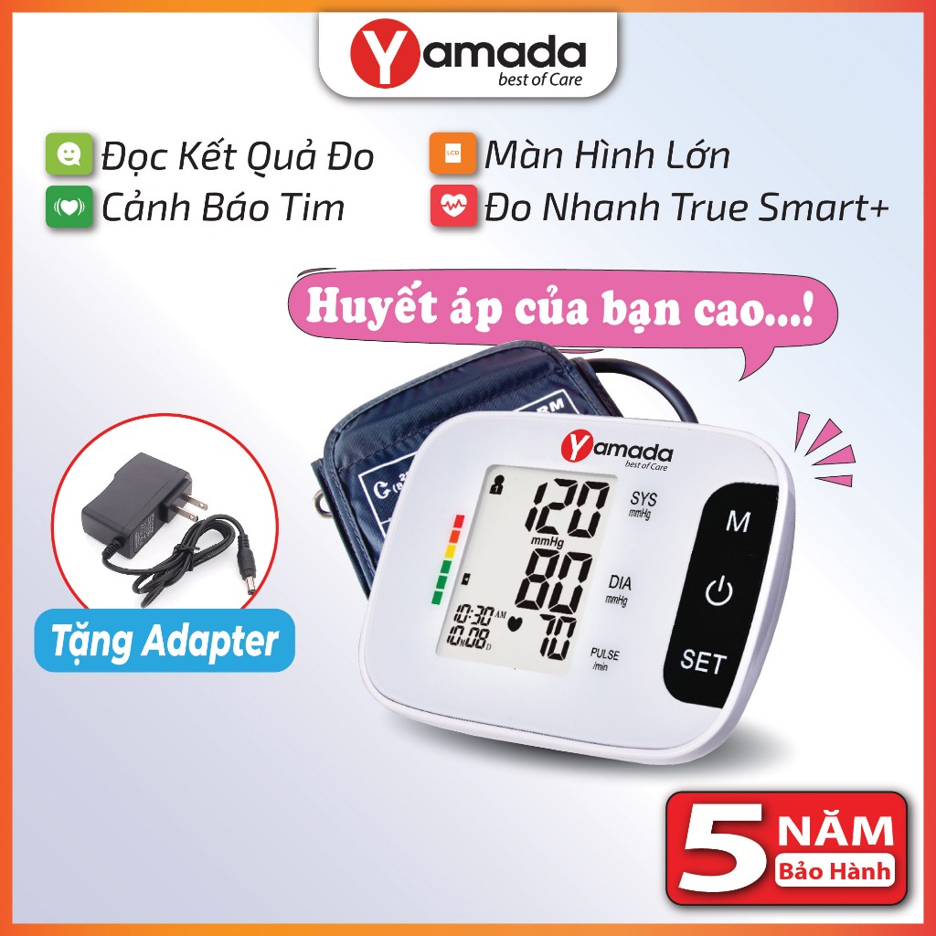 Máy Đo Huyết Áp Điện Tử Bắp Tay Yamada 1358 - Giọng nói Tiếng Việt, Đo Nhịp Tim, Công Nghệ Đo True Smart+