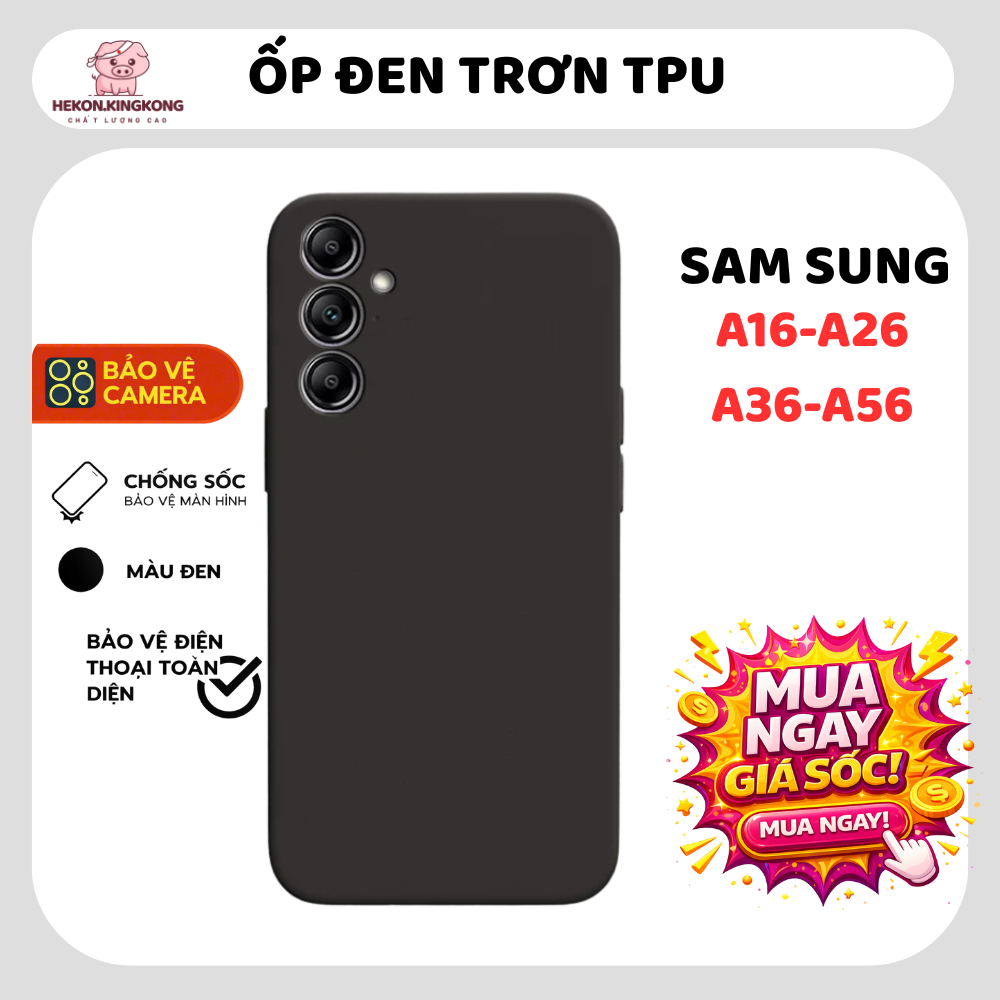 Ốp lưng Samsung A16, A26, A36, A56 5G trơn màu đen | Ốp điện thoại SS galaxy dẻo bảo vệ camera đt sá