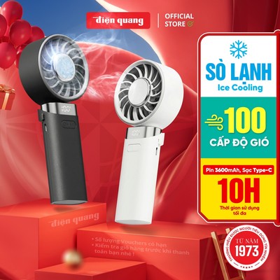 [CÓ SÒ LẠNH] Quạt Cầm Tay Mini Điện Quang 100 Cấp Độ Gió (Có Thể Gập) 3600 mAh Ít Ồn (Bảo hành 6 tháng)