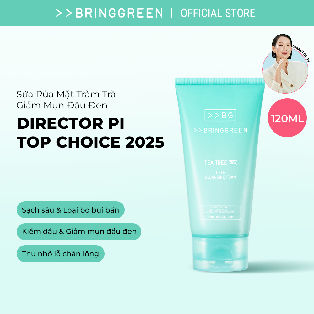 [Bring Green Chính hãng] Sữa rửa mặt Tràm Trà Dịu nhẹ Bring Green Tea Tree Cica Deep Cleansing Foam 