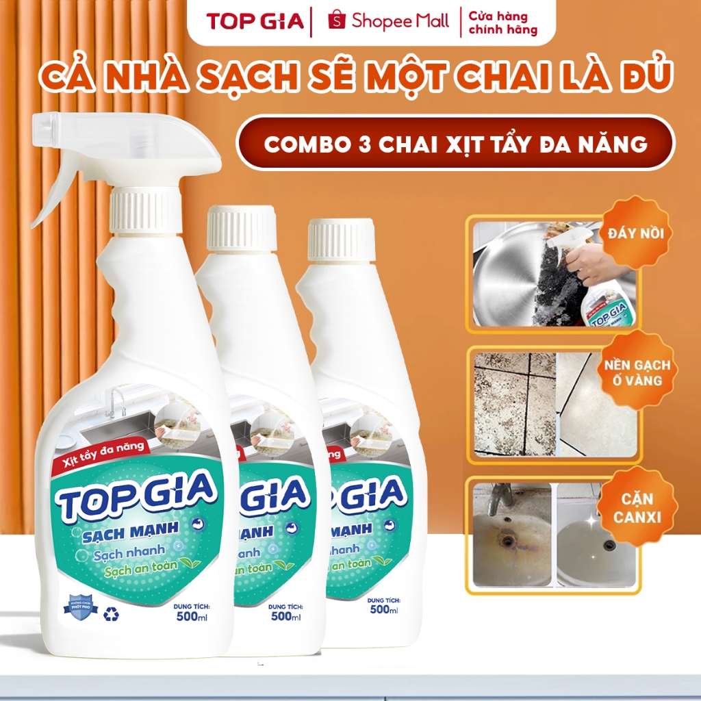 Xịt Tẩy Đa Năng TopGia Sạch Dầu Mỡ Lâu Ngày, Tẩy Mọi Vết Bẩn Cứng Đầu Hiệu Quả, Chai 500ml