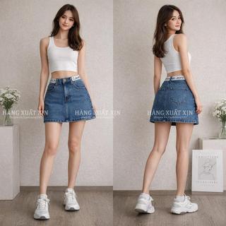 Chân váy jean nữ CeKa hàng xuất dư xịn phối cạp chữ