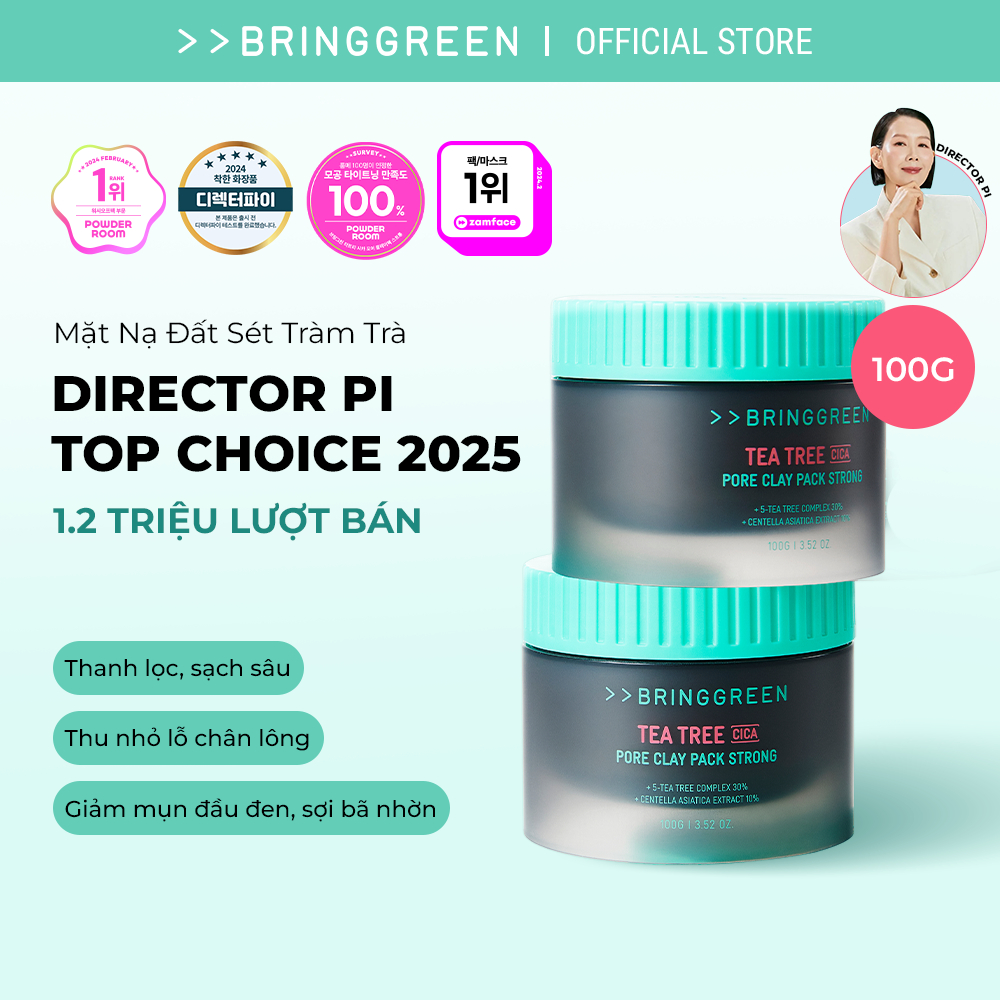 [Bring Green Chính hãng] Mặt nạ Đất sét Giảm mụn đầu đen Tràm Trà Bring Green Tea Tree Cica Pore Cla