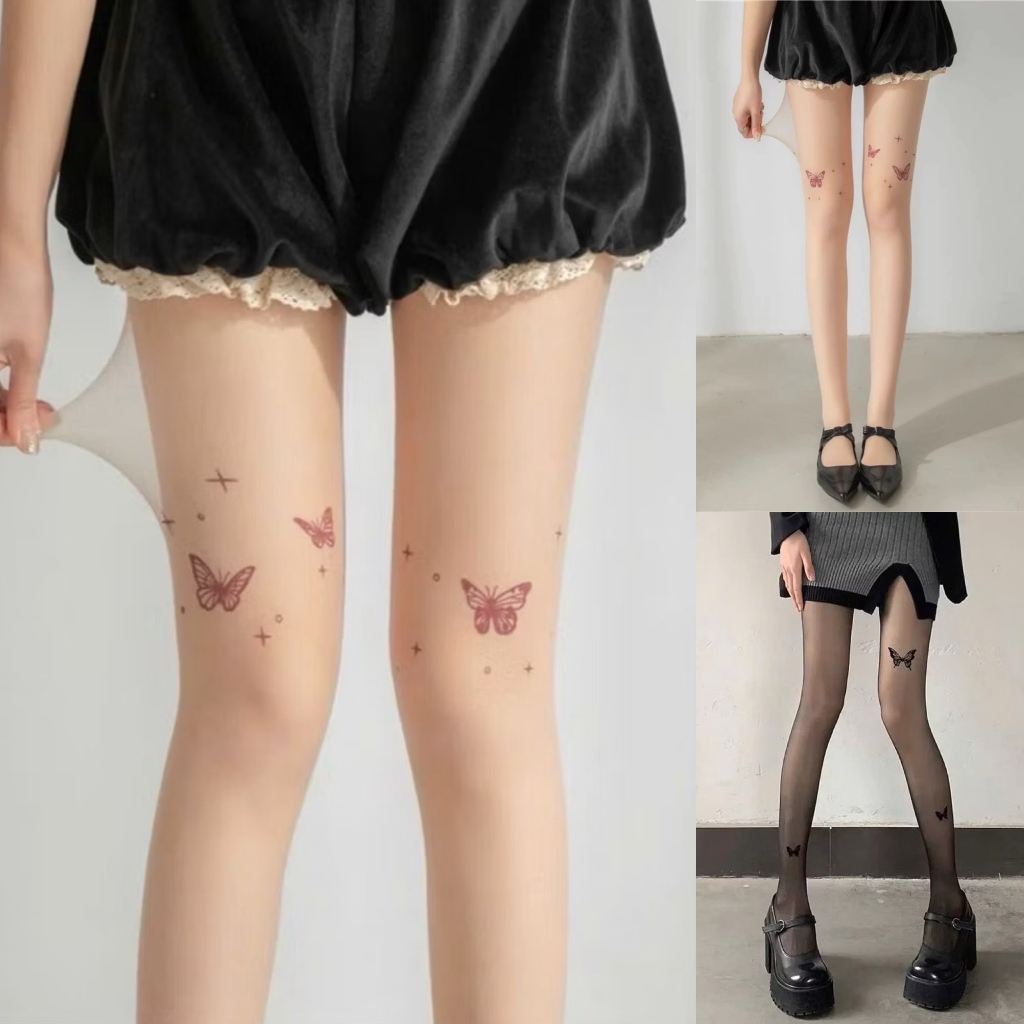 [Sẵn + Hoả tốc] 𝐗𝐢𝐚𝐨𝐥𝐮𝐮 | Tất mỏng họa tiết bướm Y2K, kiểu mới xuân thu, ôm chân tôn da N332