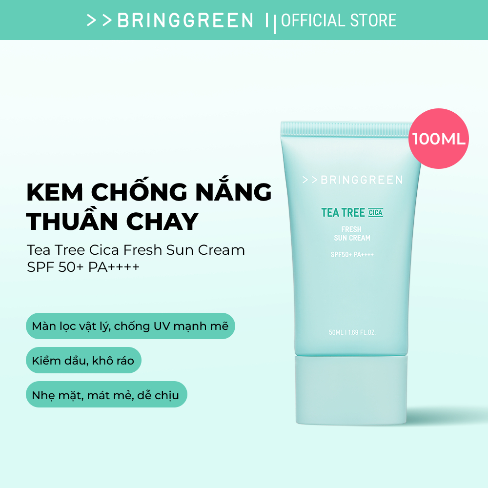 [Bring Green Chính hãng] Kem chống nắng Tràm Trà Bring Green Tea Tree Cica Fresh Sun Cream SPF50+ PA