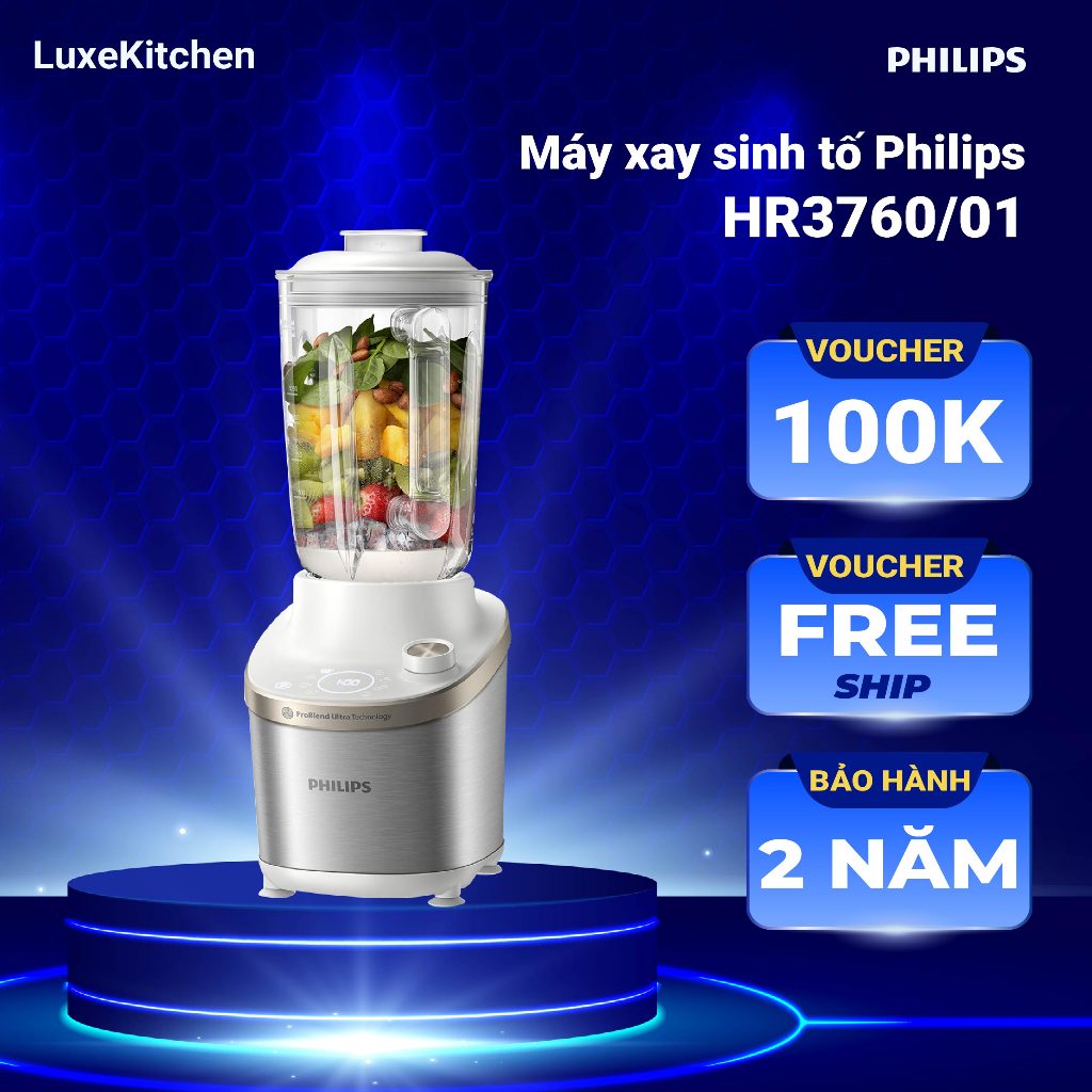 Máy xay sinh tố Philips HR3760/01 ProBlend Ultra Xay tốc độ cao, công suất 1500W , bảo hành 2 năm