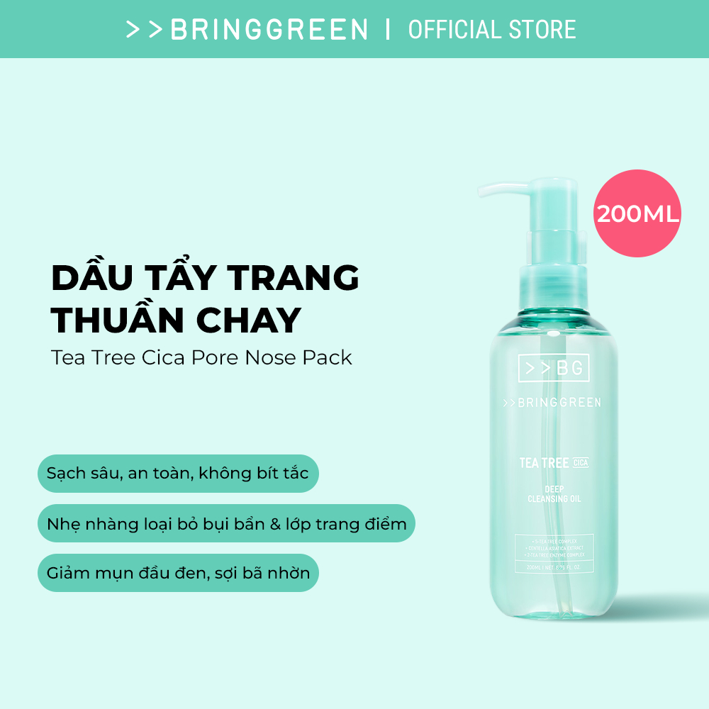 [Bring Green Chính hãng] Dầu tẩy trang Tràm Trà Dịu nhẹ Bring Green Tea Tree Cica Deep Cleansing Oil