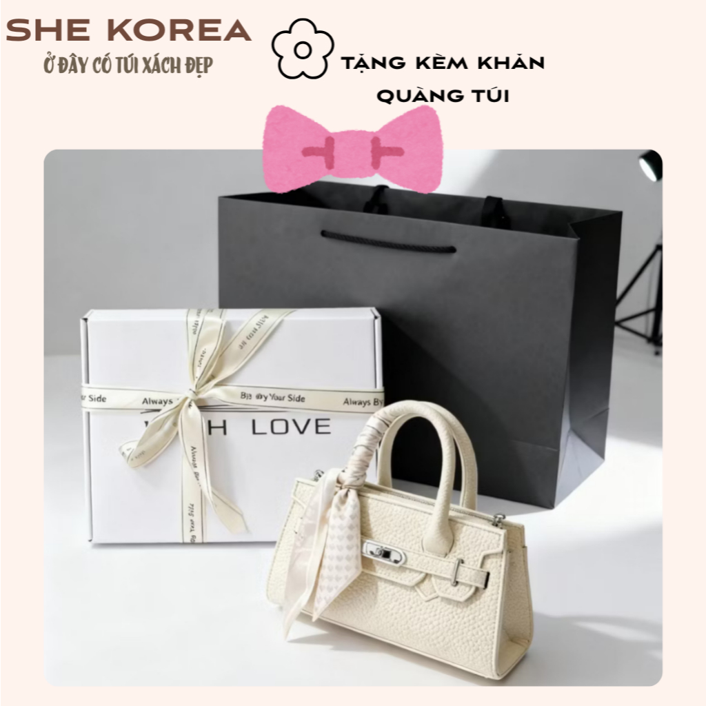 Túi xách nữ cầm tay dễ thương,thiết kế trẻ trung [Tặng Kèm khăn quấn túi ] SHE KOREA