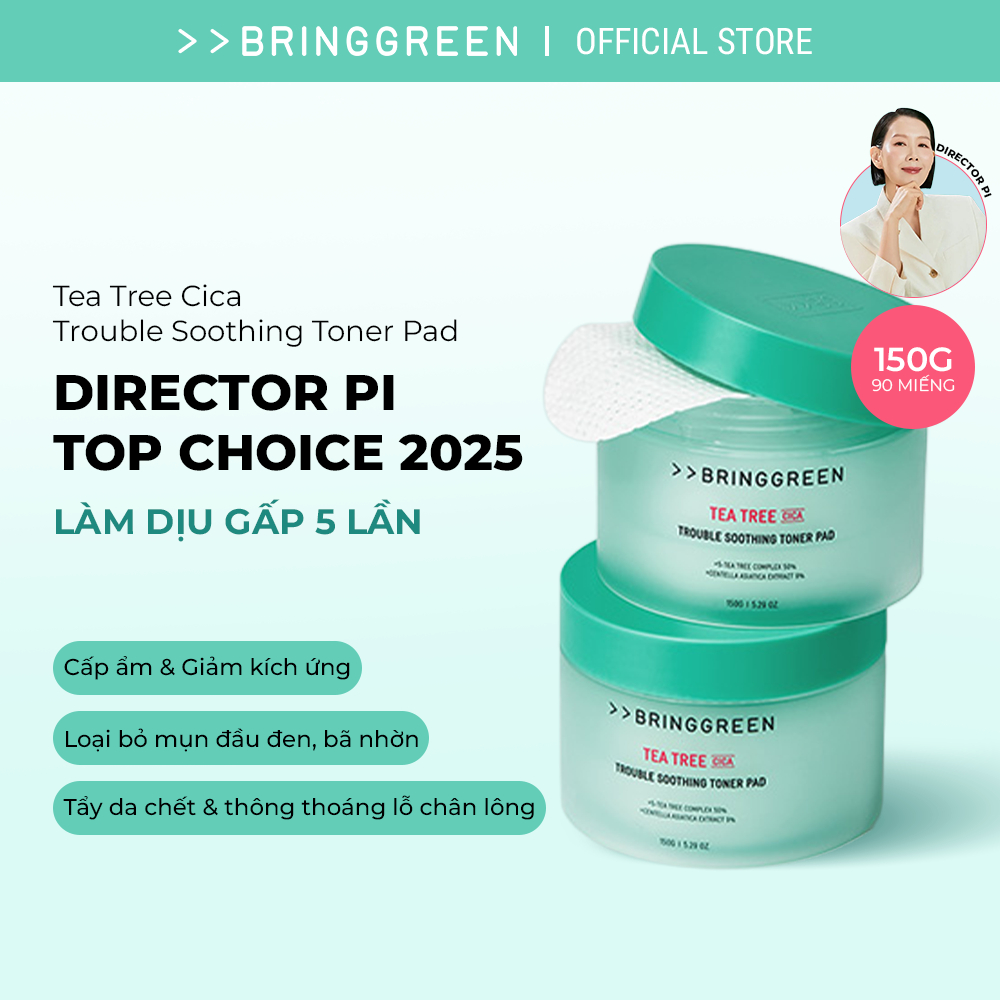 [Bring Green Chính hãng] Bông tẩm Nước hoa hồng Tràm Trà Bring Green Tea Tree Cica Trouble Soothing 