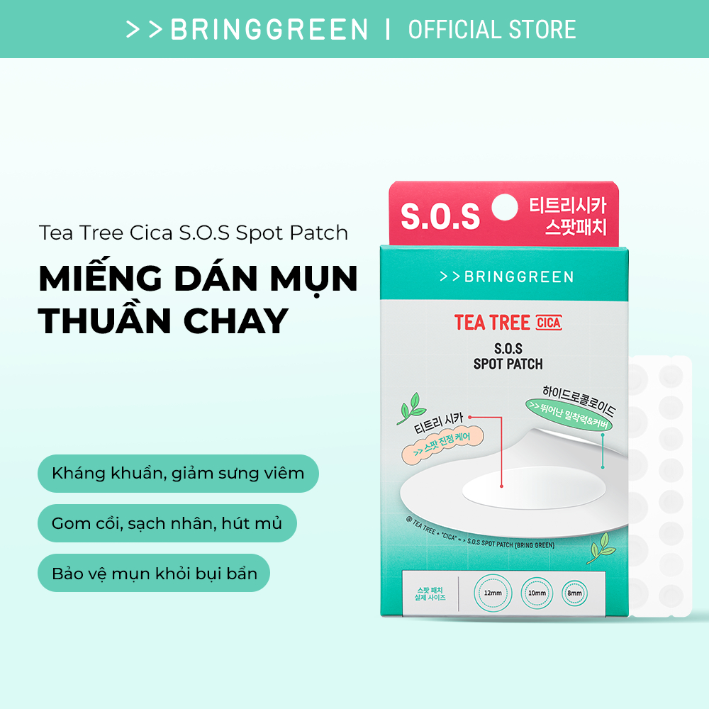 [Bring Green Chính hãng] Miếng dán mụn Tràm Trà Bring Green Tea Tree Cica S.O.S Spot Patch 100 miếng