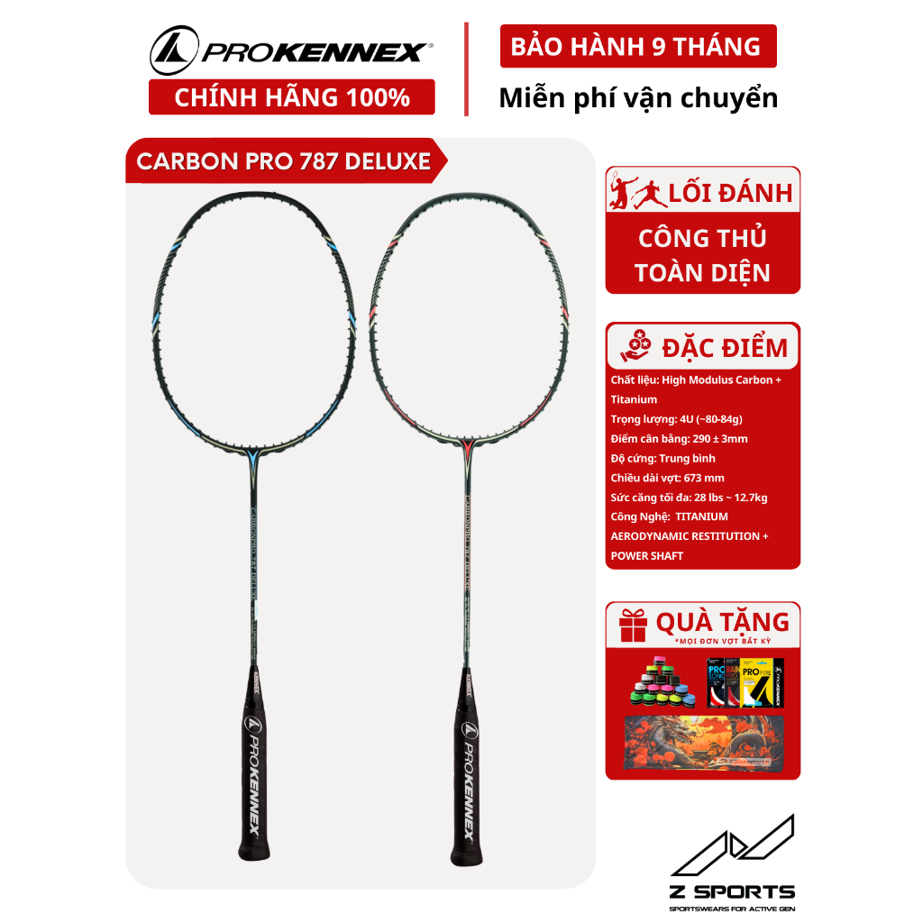 Vợt cầu lông Prokennex Carbon Pro 787 Deluxe đã đan dây 10.5kg chính hãng bảo hành 9 tháng