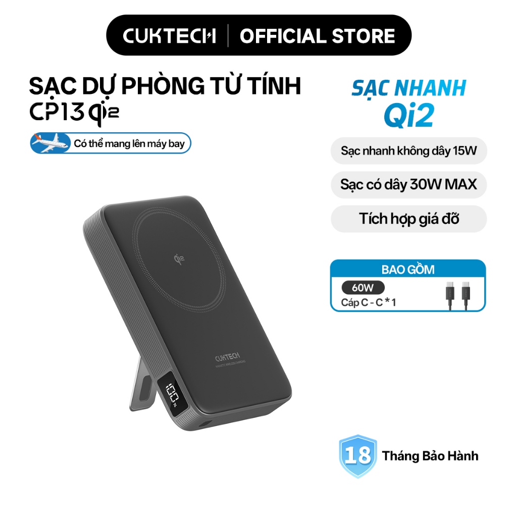 CUKTECH Pin Dự Phòng Từ Tính Qi2 Sạc Nhanh 30W 10000mAh