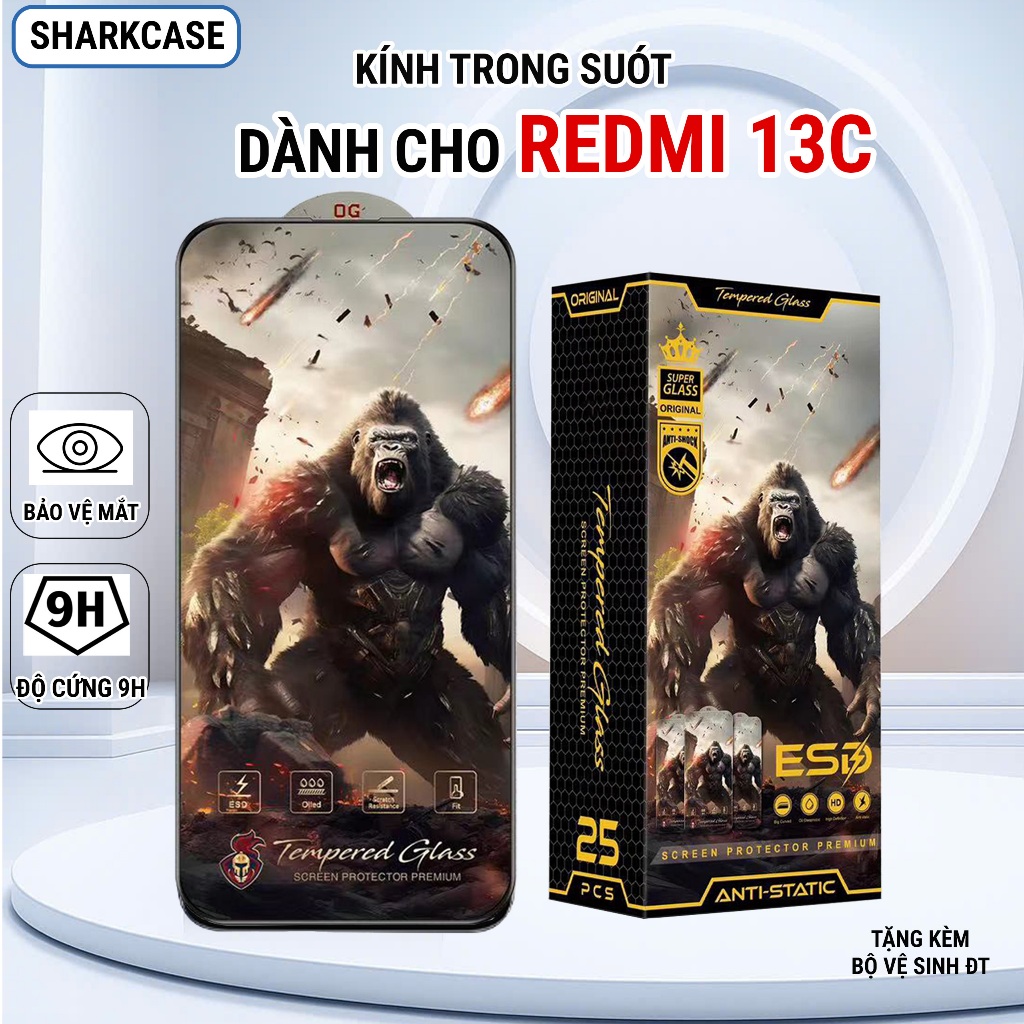 Kính cường lực Redmi 13C cao cấp full màn trong suốt bảo vệ màn hình dt shark case